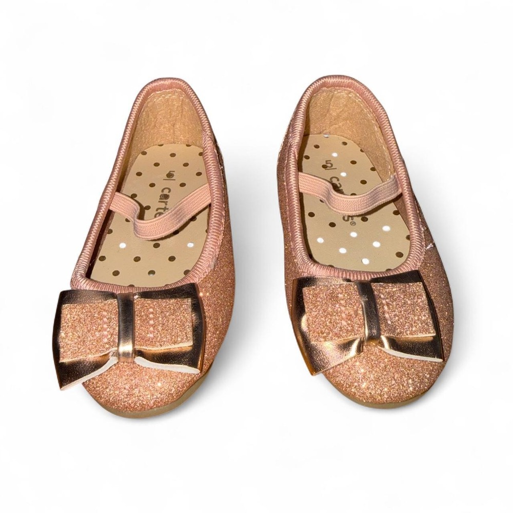 Carter's Rose Gold Glitter Bow Ballet Flats Toddler Girls Size 5 Mary Jane Shoes
